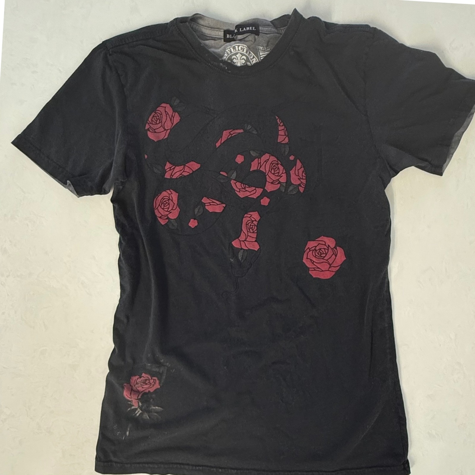 Vintage Y2k Affliction Black Label Mens T Shirt Black Snake Rose Size S Made Usa